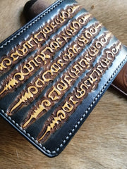 Tooled Leather Wallet Card Wallet with ID Window ID Holder Wallet Chinese Characters Mens Wallet with ID Window - iwalletsmen