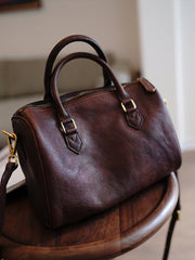 Brown Leather Boston Handbag Trendy Women Boston Crossbody Purse for Women