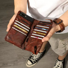 Brown Mens Bifold Leather Wallet With Pen Holder Cool Leather Wallet With Phone Pocket