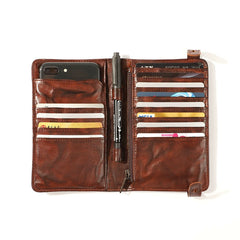 Brown Mens Bifold Leather Wallet With Pen Holder Cool Leather Wallet With Phone Pocket