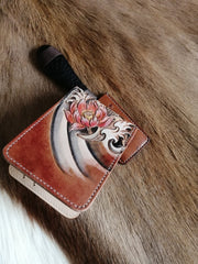 Carp Tooled Leather Wallet Card Wallet with ID Window Koi ID Holder Wallet - iwalletsmen