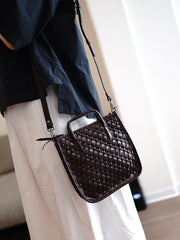 Vintage Leather Braided Vertical Handbag Women Crossbody Vertical Tote Purse for Women