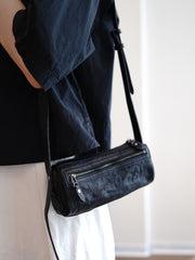 Black Leather Small Phone Shoulder Bag Vintage - Chain Detail
