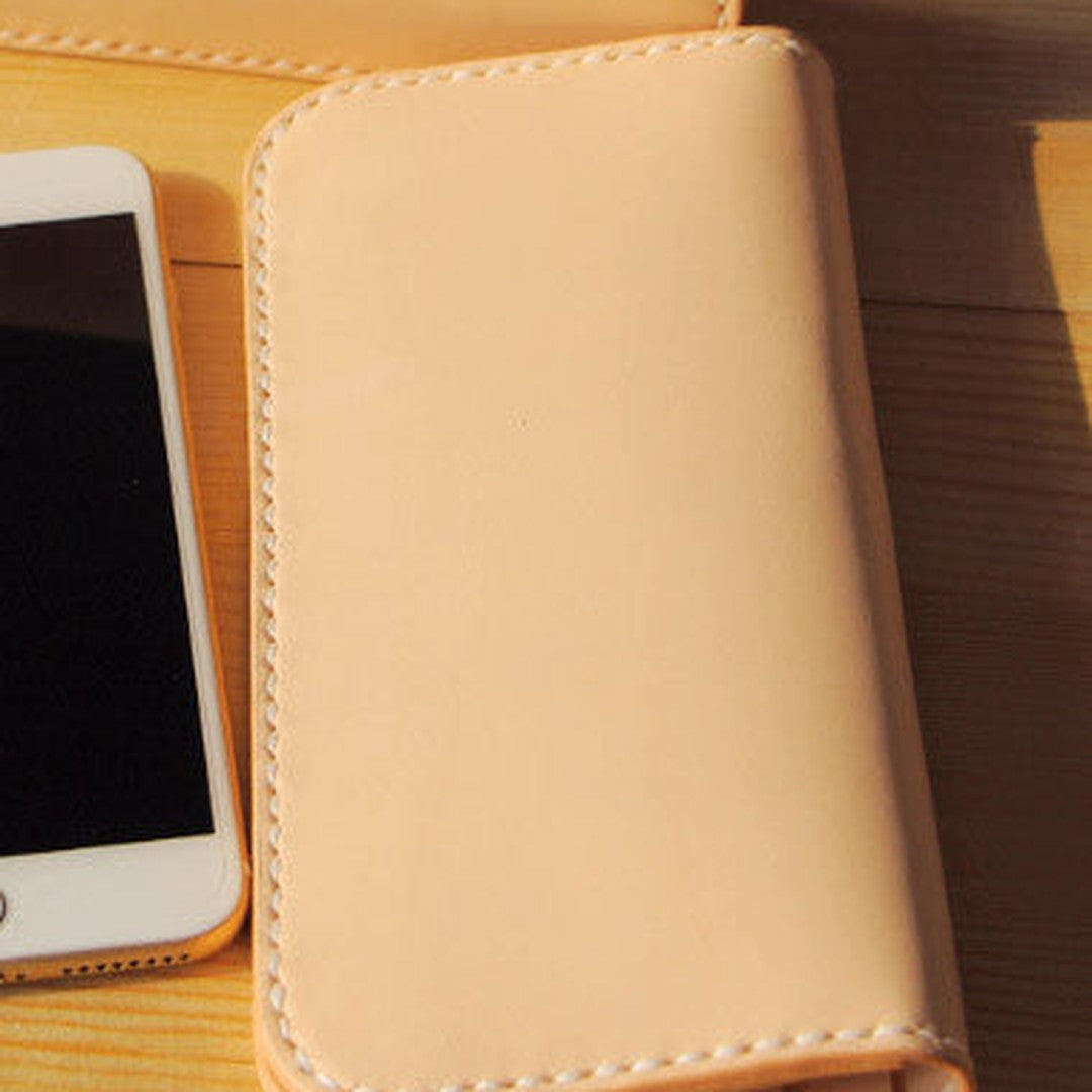 Handmade vintage purse leather wallet long phone wallet clutch wallet beige women men