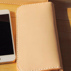 Handmade vintage purse leather wallet long phone wallet clutch wallet beige women men