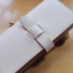Handmade vintage purse leather wallet long phone wallet clutch wallet beige women