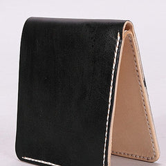 Handmade mens orange black minimalist slim leather billfold card wallet for men