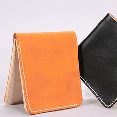 Handmade mens orange black minimalist slim leather billfold card wallet for men
