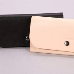 Handmade beige black minimalist leather phone clutch long wallet for women
