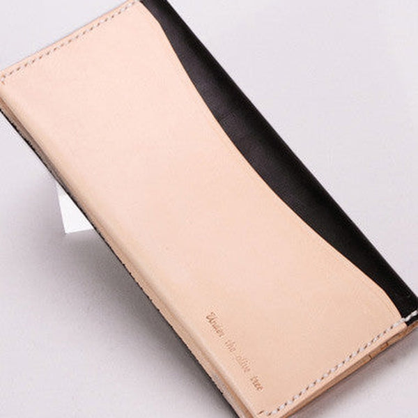 Handmade vintage beige minimalist leather phone clutch long wallet for women