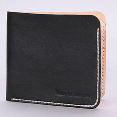 Handmade mens beige black minimalist slim leather billfold card wallet for men
