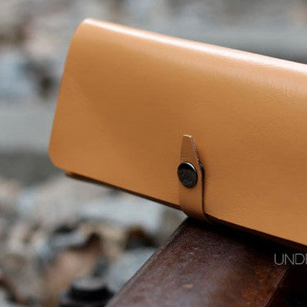 Handmade yellow modern minimalist leather phone clutch long wallet for women