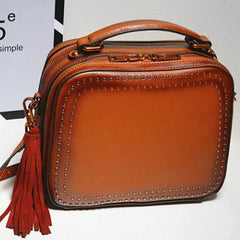Genuine Leather handbag rivet bag tassels shoulder bag for women leather bag