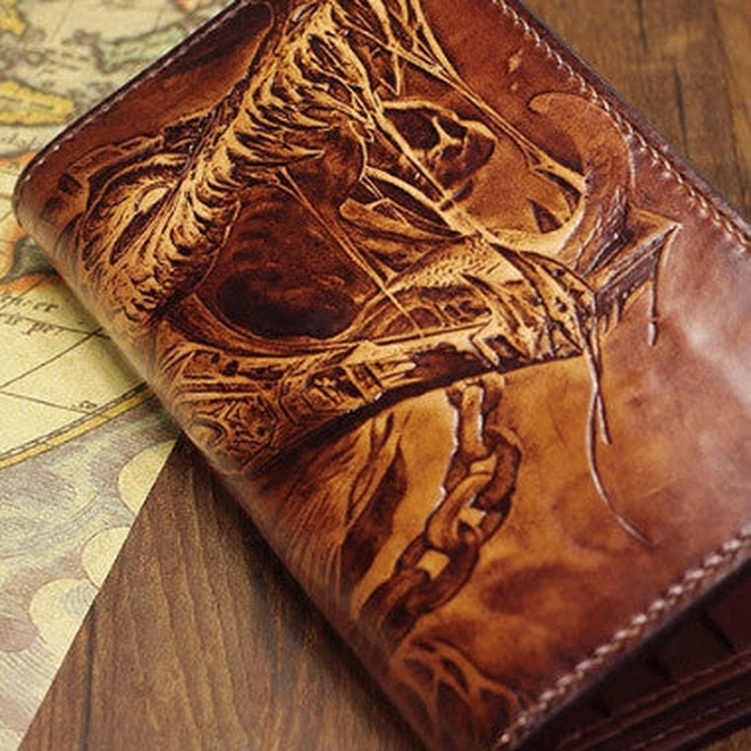Handmade League of Legends LOL the-Butcher-of-the-Sands_Renekton carved leather custom long wallet for men gamers