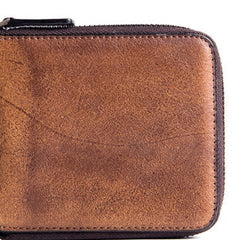 Handmade billfold wallet leather men zip multi cards vintage wallet for men