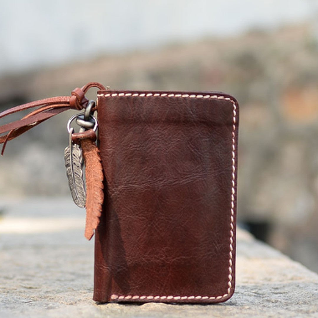 Leather small biker wallet trucker wallet leather chain men Black biker long wallet
