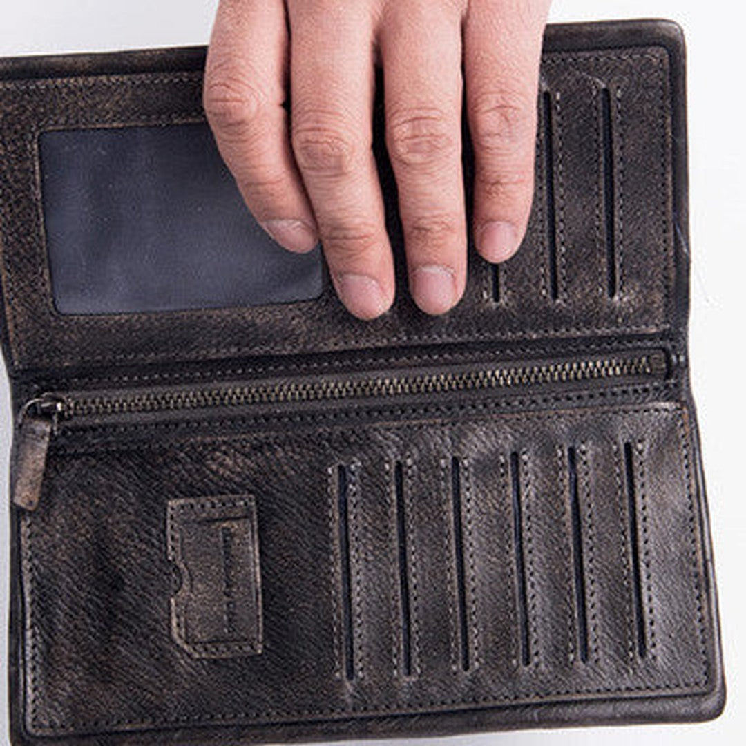 Cool Leather Mens Long Wallets Vintage Black Bifold Long Wallet for Men