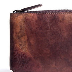 Handmade billfold wallet leather men zip multi cards vintage wallet for men