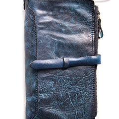 Handmade folded long wallet leather men phone zip clutch vintage wallet for men