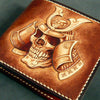Handmade leather wallet men Japanese general Skull carved leather billfold wallet for him