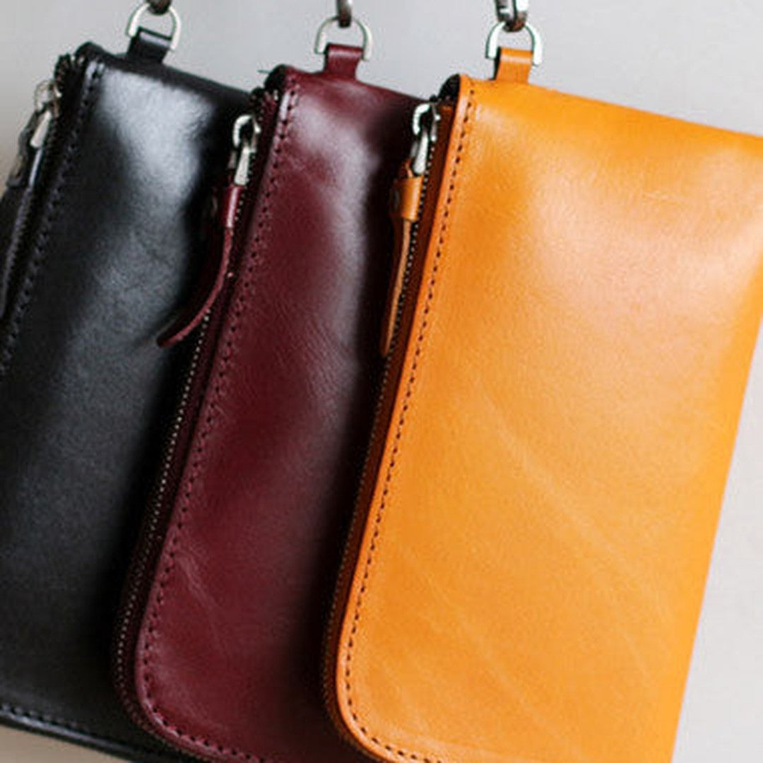Handmade Genuine leather phone clutch purse Wristlet wallet purse clutch women