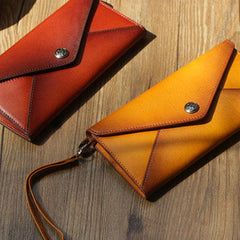Handmade women Genuine leather bifold envelope clutch purse Wristlet wallet purse