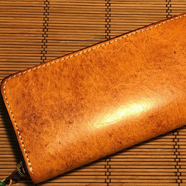 Handmade Genuine leather bifold clutch purse long wallet Zipper purse clutch women