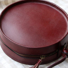 Handmade Black Leather Circle bag for women leather shoulder bag crossbody bag