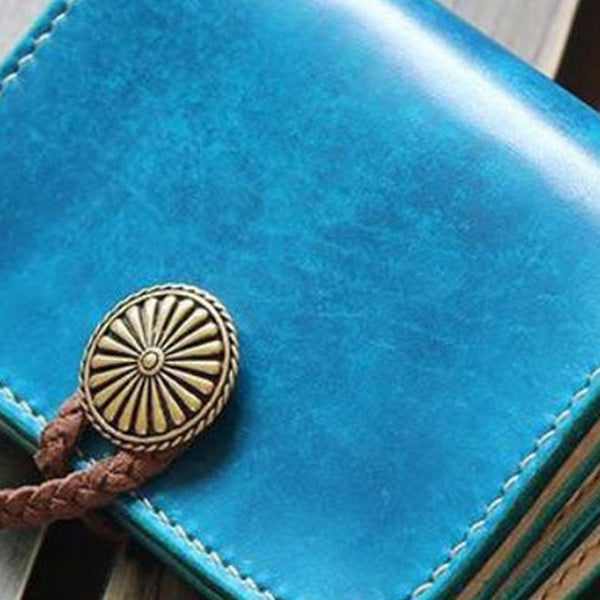 Handmade custom vintage purse leather wallet billfold small wallet blue women