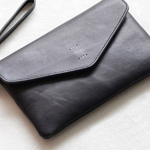 Handmade Genuine leather bifold envelope clutch purse Wristlet wallet purse clutch women