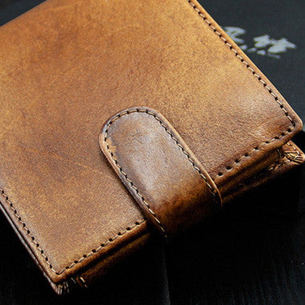 Handmade men billfold leather wallet men vintage brown navy billfold wallet for him