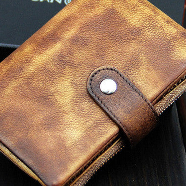 Handmade men billfold leather wallet men vintage navy brown billfold wallet for him