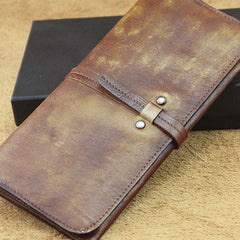 Vintage Mens long leather wallet men Slim bifold long wallet for Men