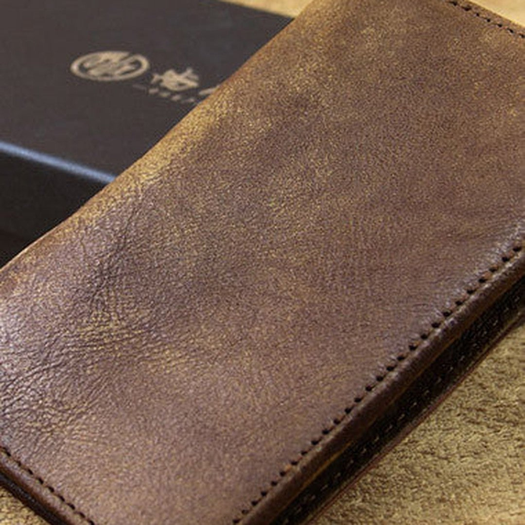 men long leather wallet men trifold vintage gray brown long wallet for him