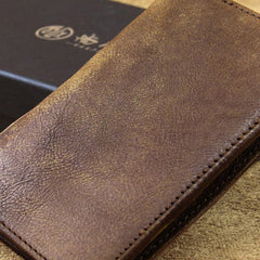 men long leather wallet men trifold vintage gray brown long wallet for him