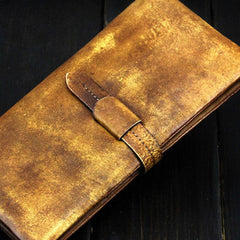 Cool mens long leather wallet vintage brown leaather long wallet for men