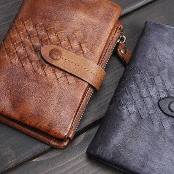 Handmade men billfold leather wallet men vintage gray brown wallet for him