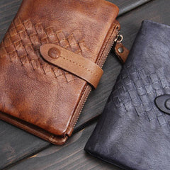Handmade men billfold leather wallet men vintage gray brown wallet for him