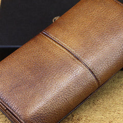 men long leather wallet men bifold vintage gray brown long wallet clutch for him