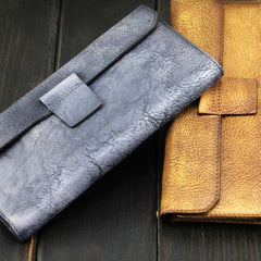 Vintage cool mens long leather wallet men bifold long wallet for him
