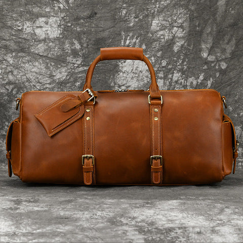 Dark Brown Leather Weekender Bag for Men Vintage Leather Weekend Bag for Men - iwalletsmen