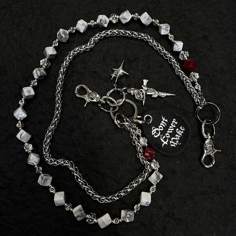 Cross Double Wallet Chain Cube Beaded Pants Chain Double Pants Chain - iChainWallets