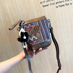 Embroidery Canvas Small Boho Crossbody Bag Boho Canvas Small Bucket Shoulder Bag - Feltify