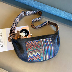 Bohemian Canvas Saddle Shoulder Bag Boho Embroidery Canvas Crossbody Bag - Feltify