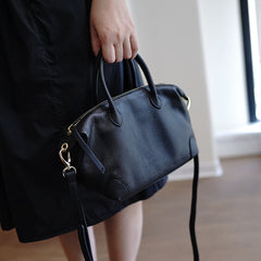 Classic Black Leather Small Work Handbag Women Large Work Shoulder Bag for Women