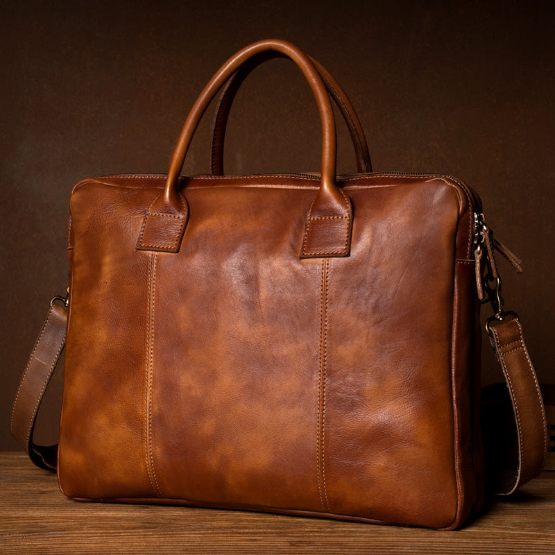 Vintage Leather Mens Brown Briefcase Work Bag Laptop Bag Handbag Business Bag for Men