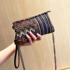 Bohemian Canvas Small Shoulder Chain Bag Clutch Boho Embroidery Canvas Small Chain Crossbody Bag - Feltify