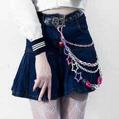 Cute Womens Fluorescein Plastics Jeans Chain Colorful - Leather Texture Detail