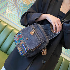 Boho Canvas Sling Bag Crossbody Bag Crossbody Backpack Canvas Boho Embroidery Shoulder Bag - Feltify
