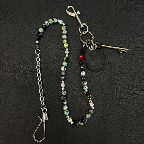 Green Ball Pants Chain Ball Wallet Chain Stone Beaded Wallet Chain Long Bead Wallet Chain